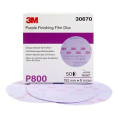 3M Hookit Purple Finishing Film Abrasive Disc 260L, 30670, 6 in, P800, 50 discs per carton, 4 cartons per case