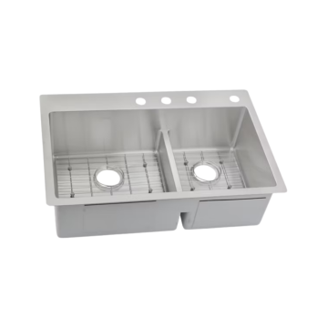 FERGUSON EXCLUSIVE 18 Gauge Stainless Steel 33" x 22" x 9" Double Bowl Dual Mount Kitchen Sink Kit Modified