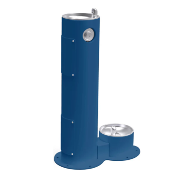 Outdoor Pedestal Fountain with Pet Station Non-Filtered Non-Refrigerated Blue