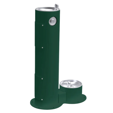 Outdoor Pedestal Fountain with Pet Station Non-Filtered Non-Refrigerated Evergreen
