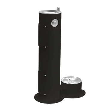 Outdoor Pedestal Fountain with Pet Station Non-Filtered Non-Refrigerated Black